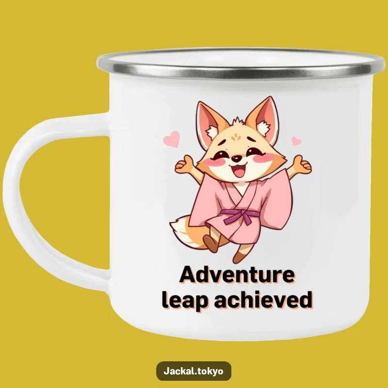 Funny Jackal Kimono Camping Mug: Happy Leap Drinkware, Outdoor Gift
