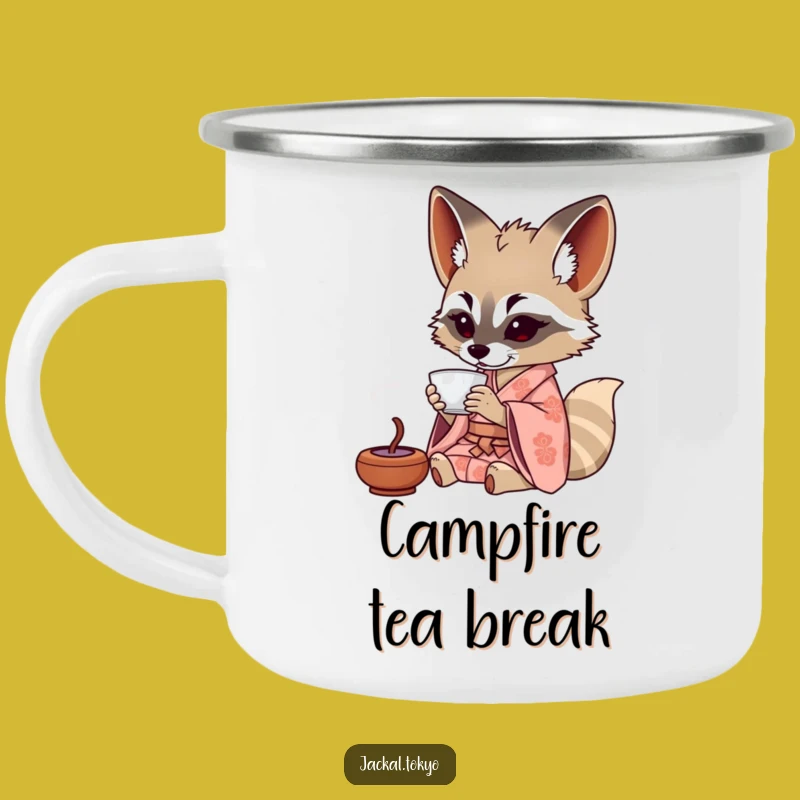 Funny Jackal Tea Camping Mug: Patterned Kimono Enamel Cup, Perfect Humorous Gift