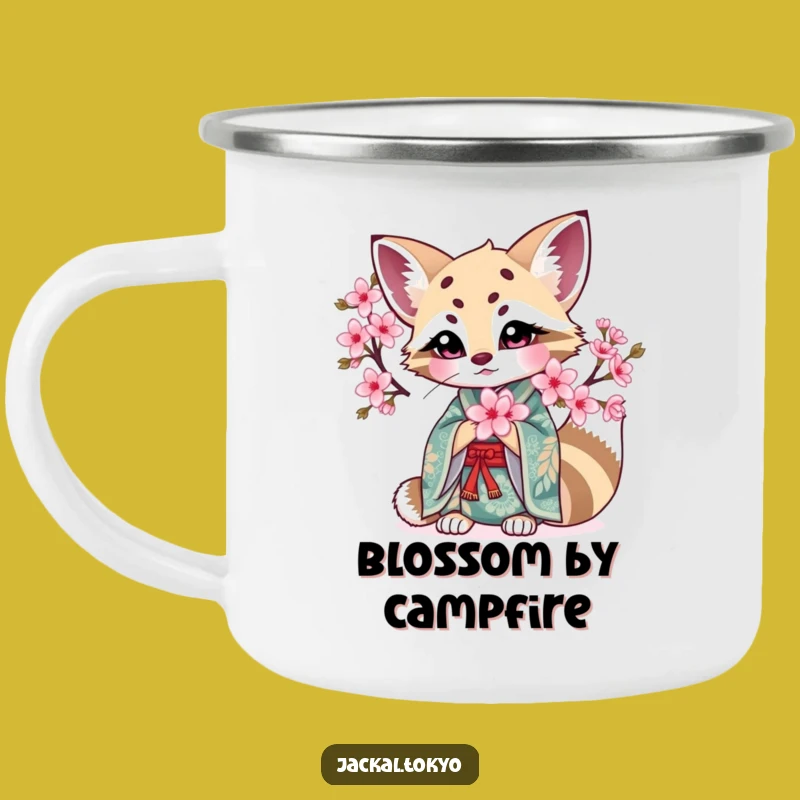 Nature Funny Kawaii Jackal Blossom Camping Mug: Floral Camp Vibes, Great Funny Gift