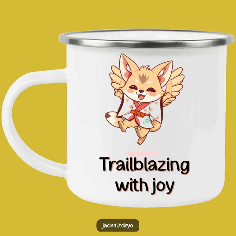 Adventure Funny Kawaii Jackal Leaping Mug: Festive Camp Vibes, Great Funny Gift