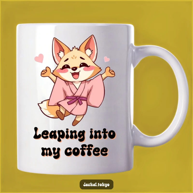 Funny Jackal Kimono Leap Mug: Happy Animal Celebration Gift for Joyful Mornings