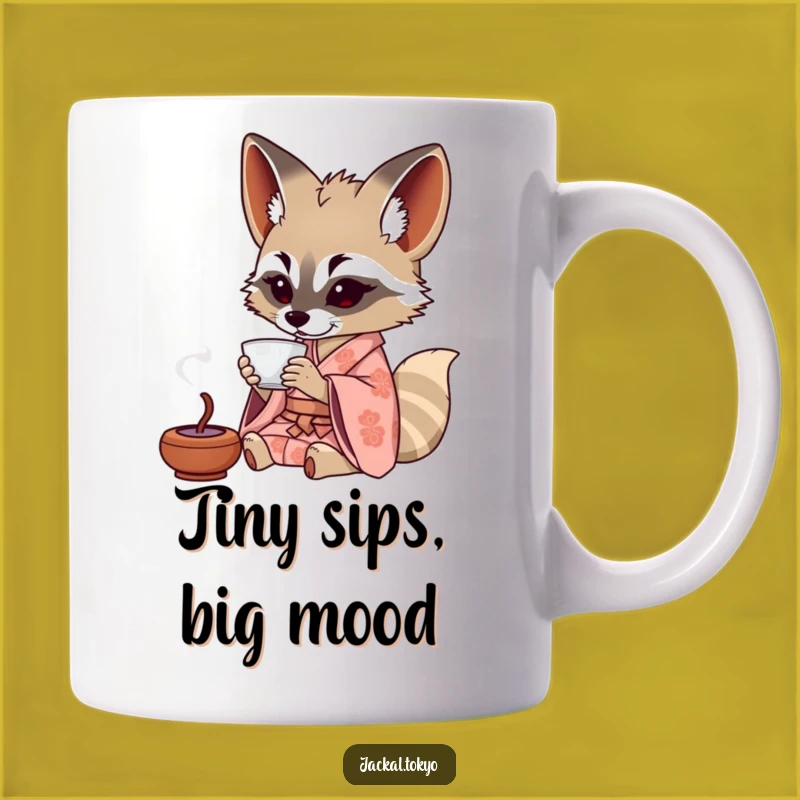 Funny Jackal Sipping Tea Mug: Patterned Kimono, Tiny Cup, Perfect Quirky Gift