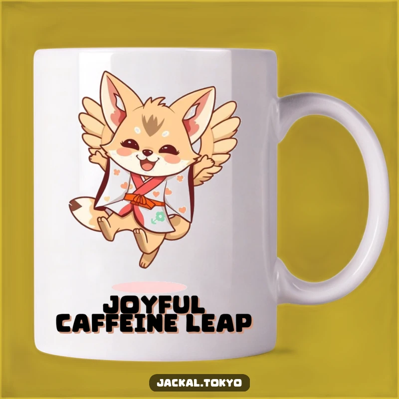 Funny Kawaii Jackal Leaping Mug: Festive Wings, Perfect Funny Gift for Dreamers