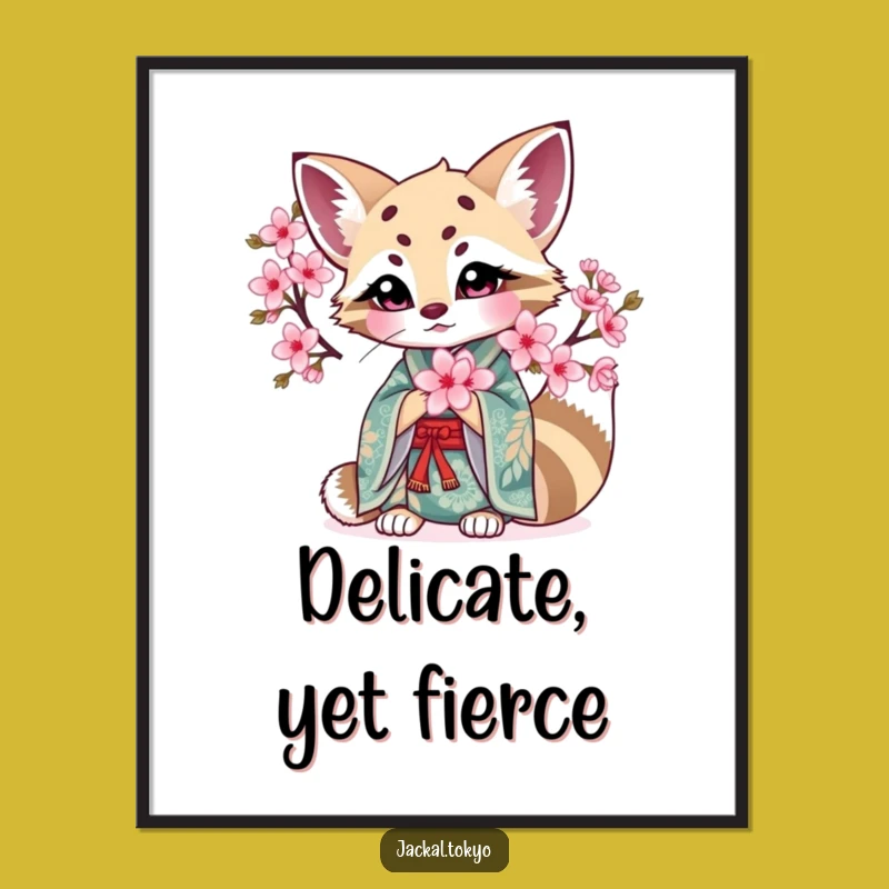 Funny Kawaii Jackal Blossom Digital Print: Floral Art, Instant Funny Gift Download