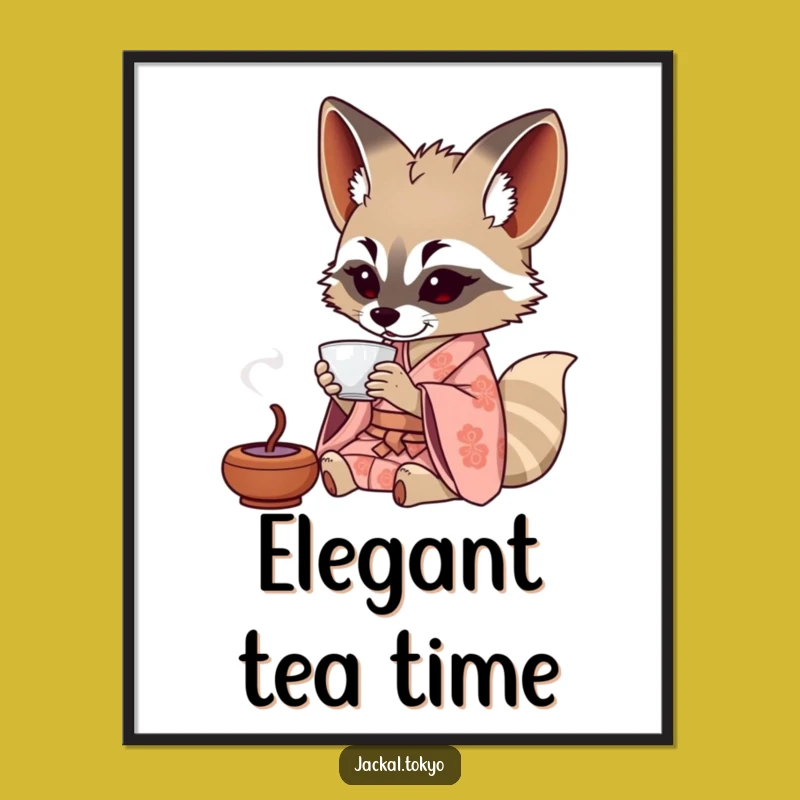 Funny Jackal Tea Digital Art: Patterned Kimono Print, Perfect Humorous Decor Gift