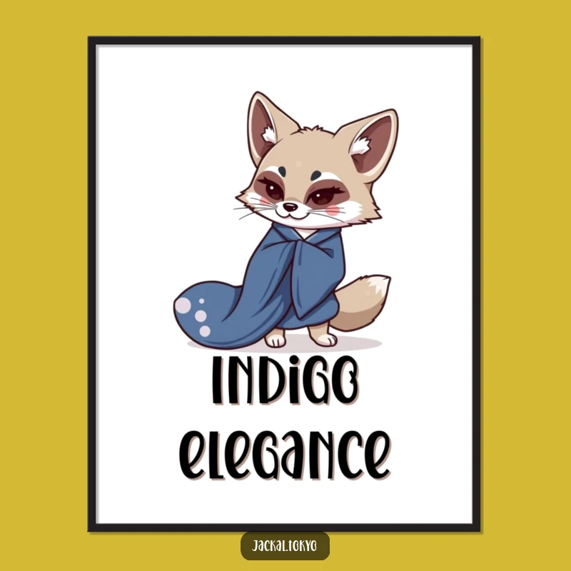 Funny Kawaii Jackal Kimono Digital Art - Elegant Eastern Decor, Gift