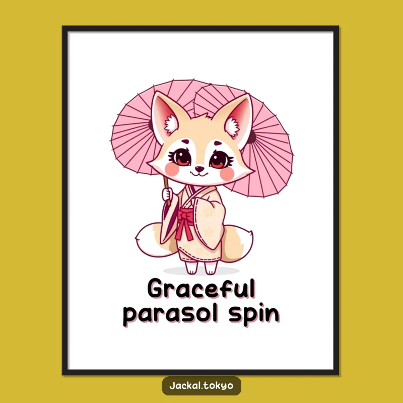 Funny Kawaii Jackal Parasol Twirl Digital Art Print: Instant Elegant Joy