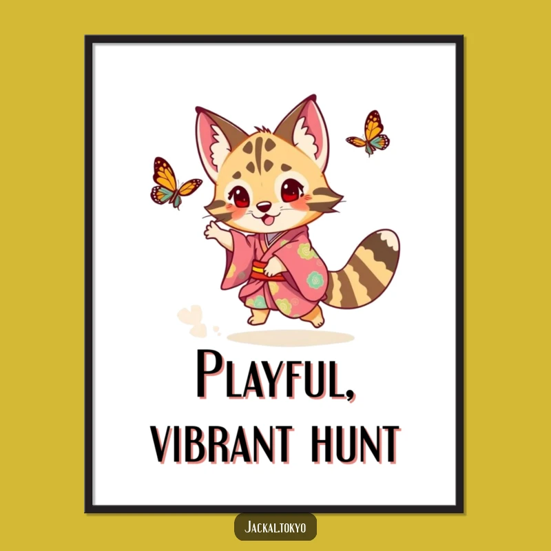 Funny Jackal Kimono Digital Art Print: Playful Chase Artwork, Instant Gift