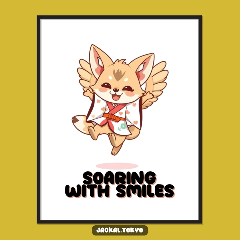Funny Kawaii Jackal Leaping Digital Print: Festive Art, Instant Funny Gift Download