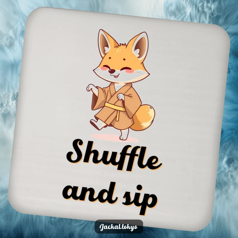 Funny Jackal Kimono Coaster: A coaster featuring a jackal in a brown kimono performing a hilarious shuffle dance.