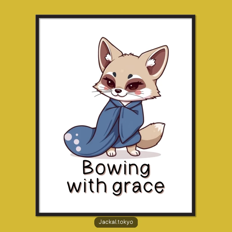 Funny Kawaii Jackal Kimono Poster - Elegant Eastern Art Print Gift