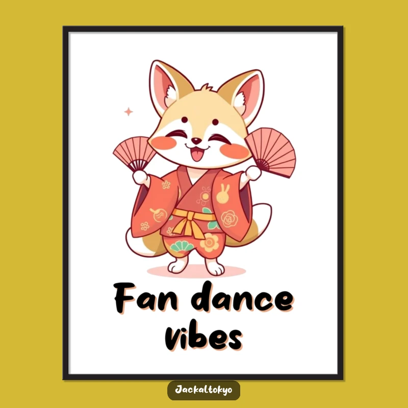 Funny Kawaii Jackal Fan Dance Poster: Joyful Art for Your Walls