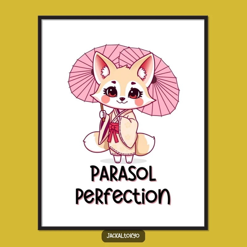 Funny Kawaii Jackal Parasol Twirl Poster: Elegant Art for Your Walls