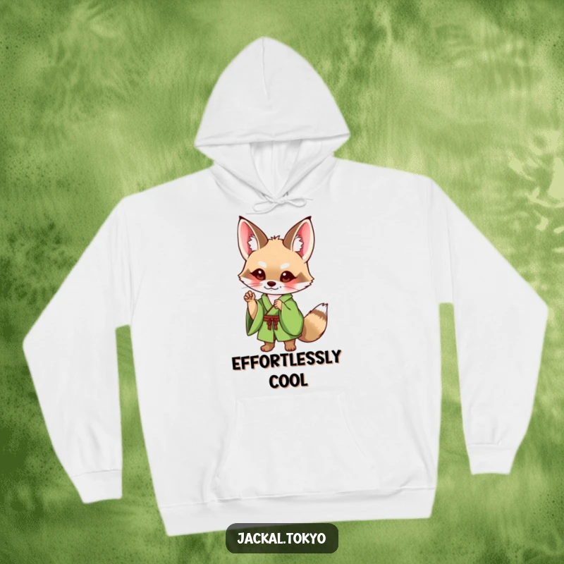 Funny Jackal Hoodie: A cute jackal in a green kimono strikes an elegant and charming pose, offering warmth and a humorous visual delight.