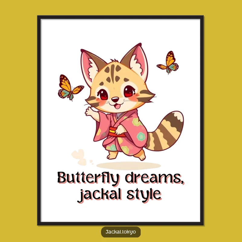 Funny Free Printable Wall Art: Jackal Colorful Kimono Butterfly Chase Downloadable Decor
