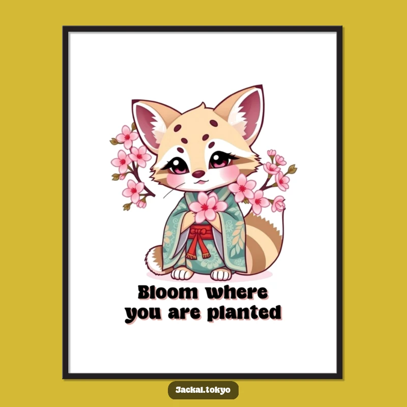 Free Printable Kawaii Jackal Cherry Blossom Art - Funny Downloadable Decor