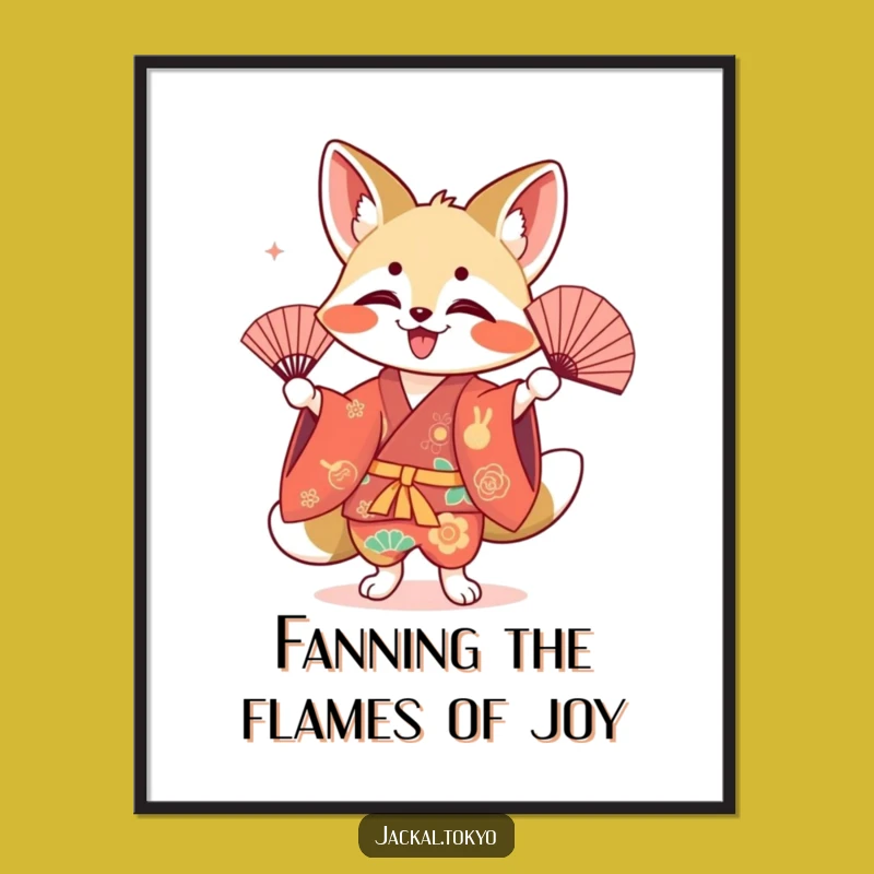 Funny Free Printable Jackal Art: Kawaii Fan Dance, Downloadable Wall Decor