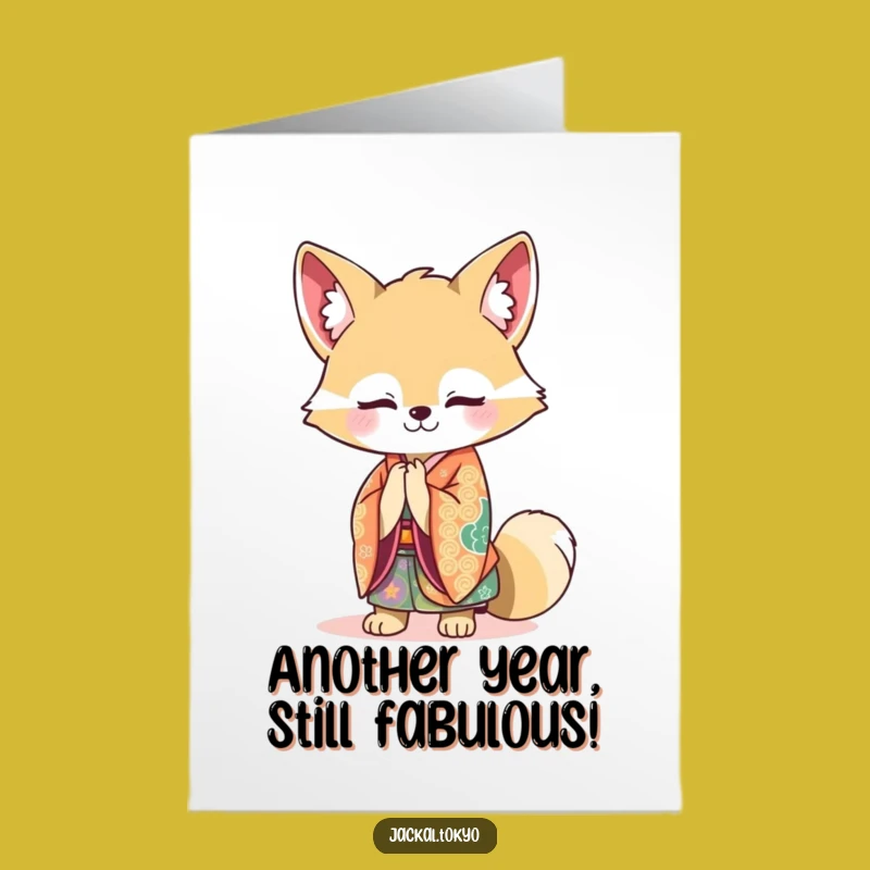 Free Printable Kawaii Jackal Kimono Birthday Card - Funny Downloadable Gift