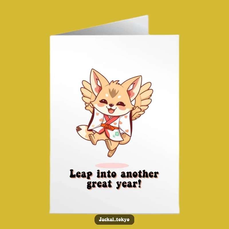 Free Printable Kawaii Jackal Leaping Birthday Card - Funny Downloadable Gift