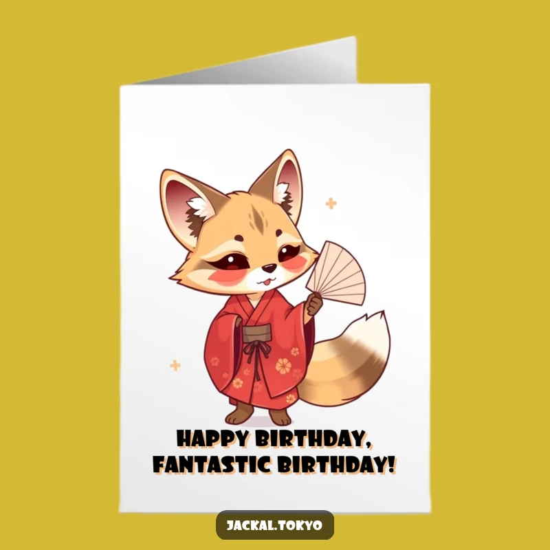Free Printable Birthday Card: Jackal with Fan Funny Downloadable Gift