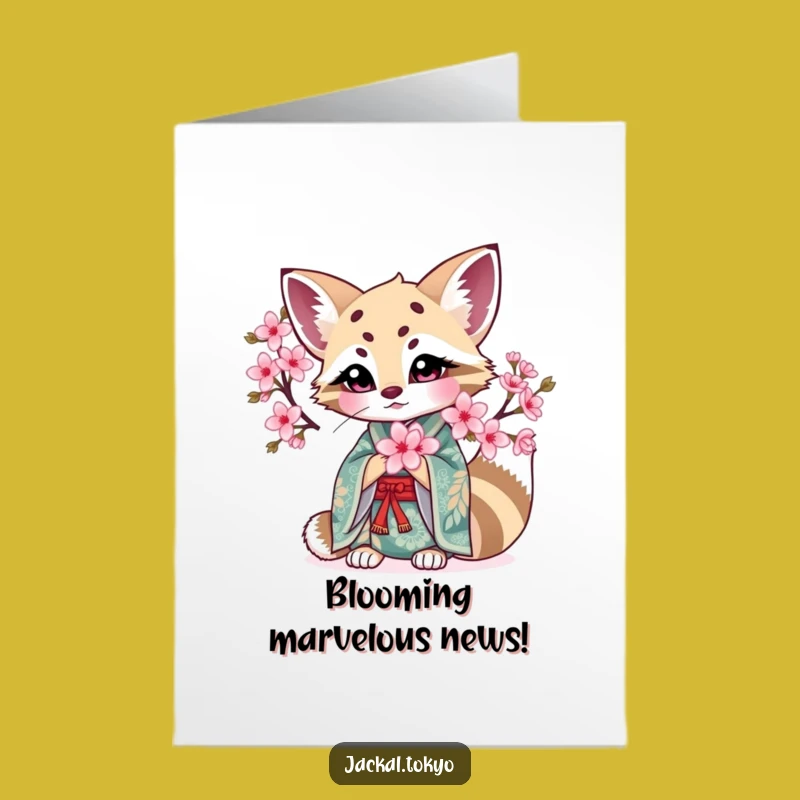 Free Printable Kawaii Jackal Cherry Blossom Congrats Card - Funny Gift