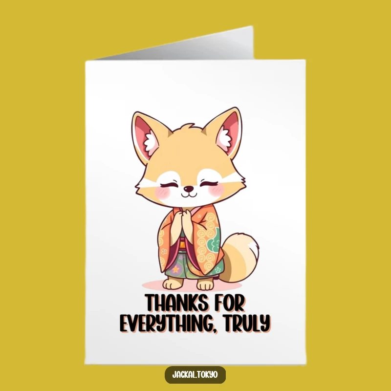 Free Printable Kawaii Jackal Kimono Thank You Card - Funny Downloadable Gift