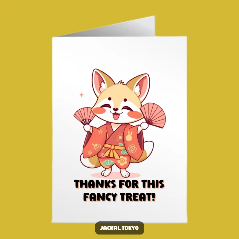 Free Printable Thank You Card: Kawaii Jackal Fan Dance, Funny Downloadable Gift