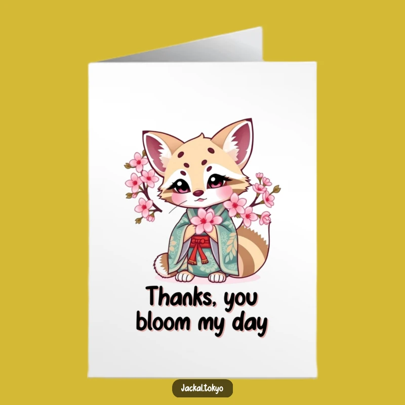 Free Printable Kawaii Jackal Cherry Blossom Thank You Card - Funny Gift