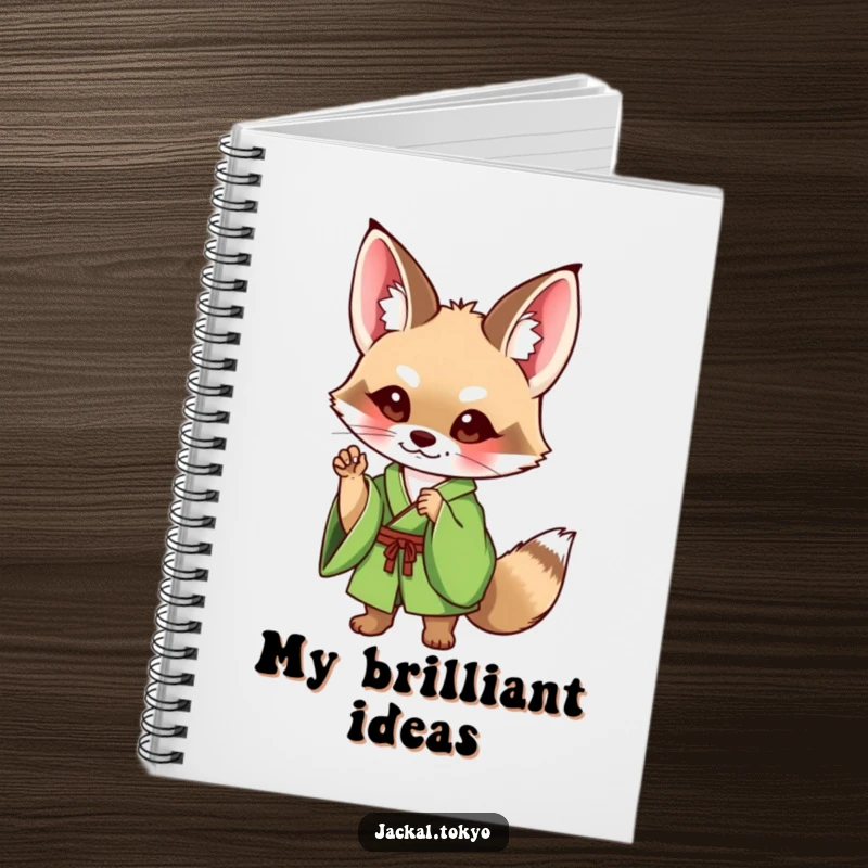Funny Jackal Notebook: A cute jackal in a green kimono strikes a charming pose, perfect for journaling adventures and funny notes.
