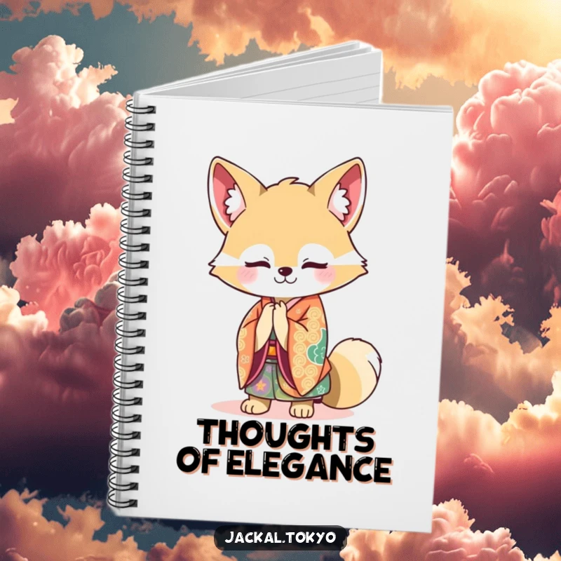 Funny Kawaii Jackal Notebook: Jackal in a vibrant kimono bowing gracefully, ready to capture funny thoughts and notes.