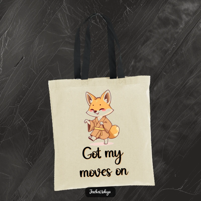 Funny Jackal Kimono Tote Bag: A practical tote featuring a jackal in a brown kimono performing a hilarious shuffle dance.